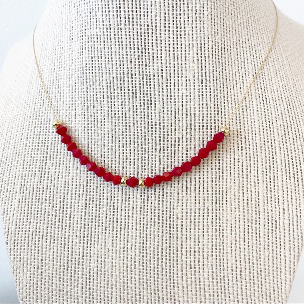 Dainty gold plated necklace with red crystals